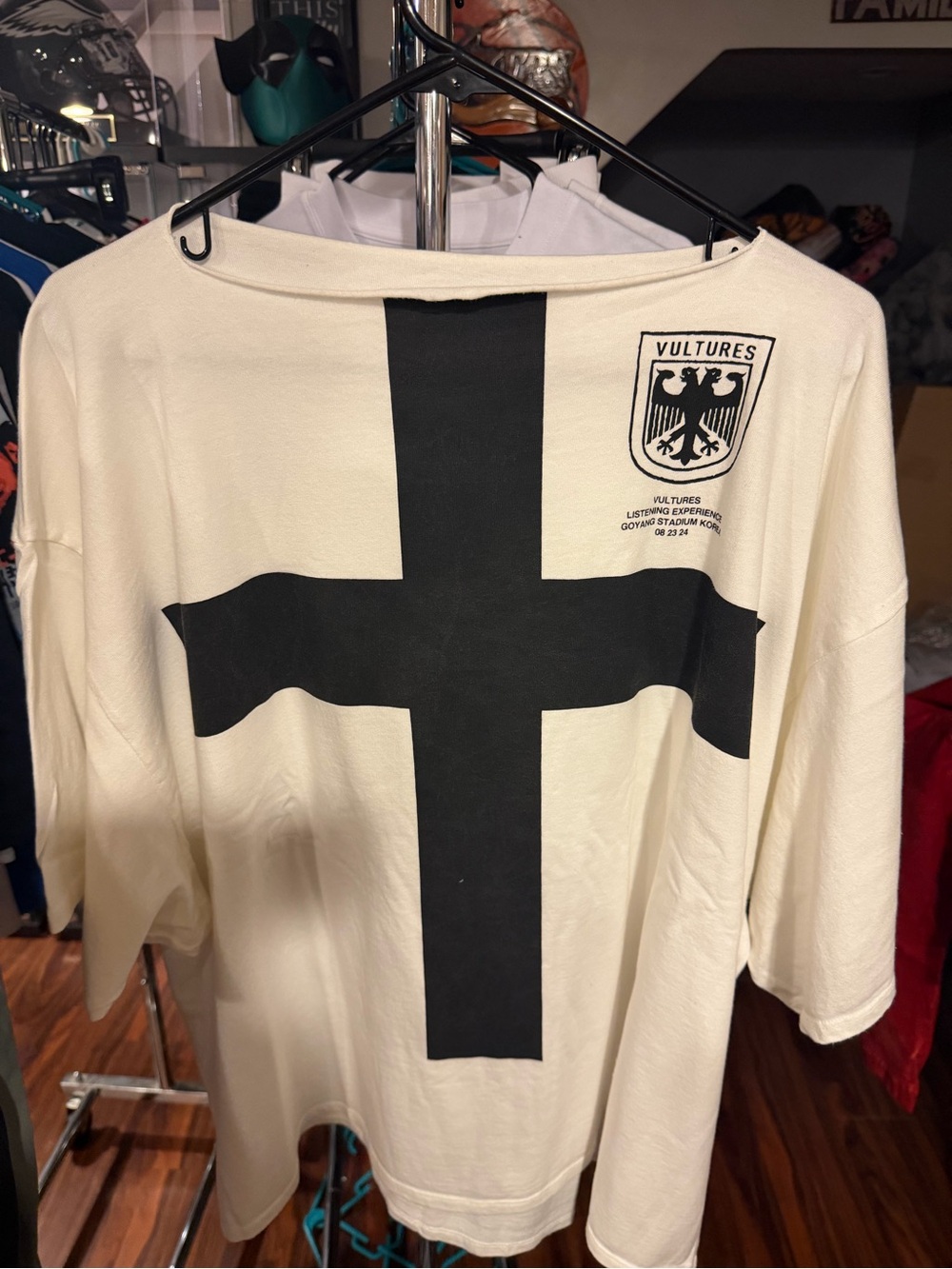 Yeezy White Tee 3 L/XL with Black Cross Graphic